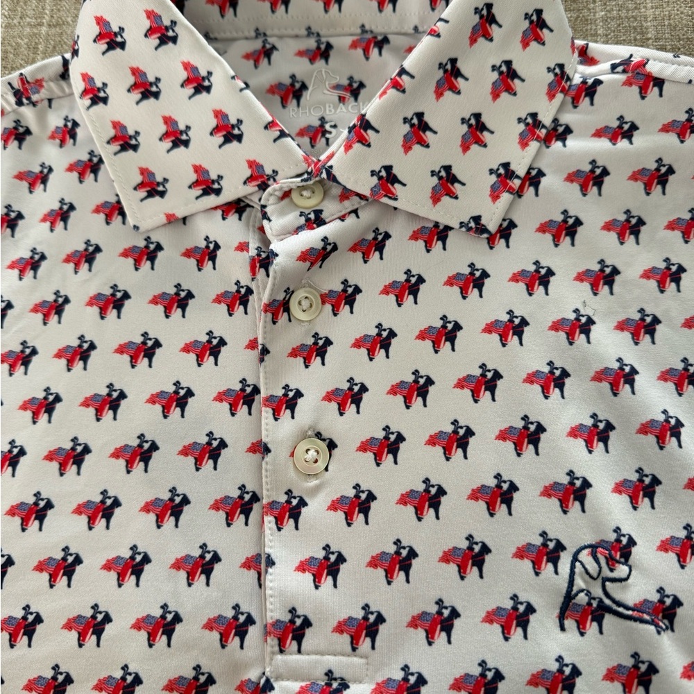 Rhoback White Polo with Red and Black Pattern